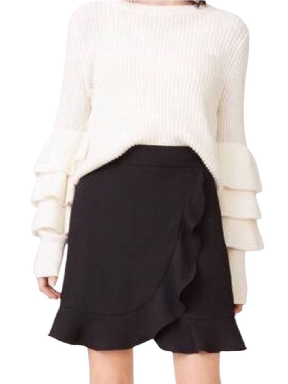 Club Monaco “Suzille” Black Faux Wrap Ruffle Mini Skirt NWT